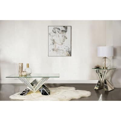 Taffeta Mirrored Coffee And End Table Set Silver