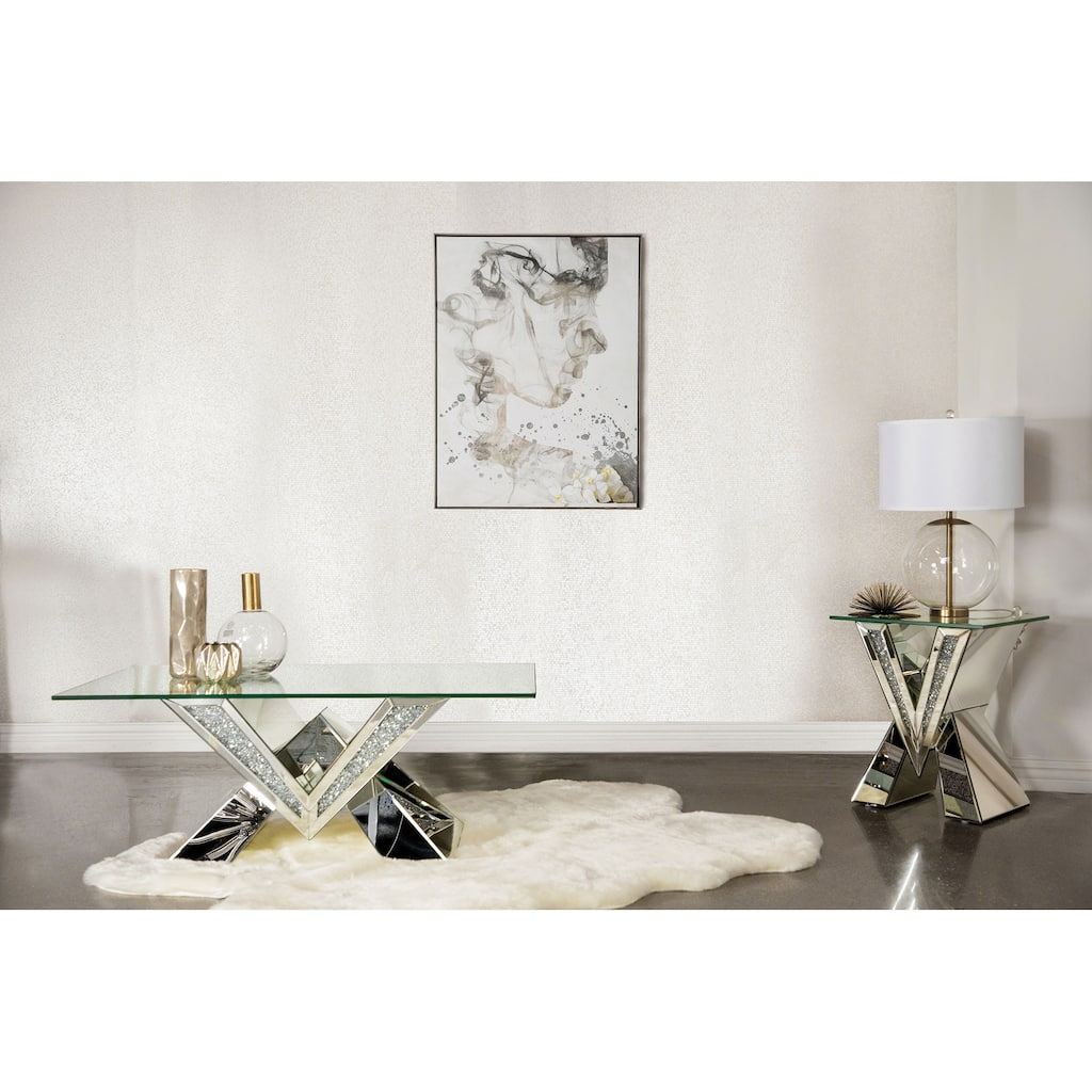 Taffeta Mirrored Coffee And End Table Set Silver