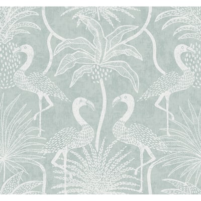 A-Street Prints Biscayne Turquoise Flamingo Beach Wallpaper