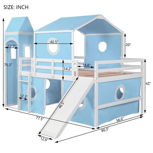 dimension image slide 2 of 3, Loft Bed with Slide Tent and Tower