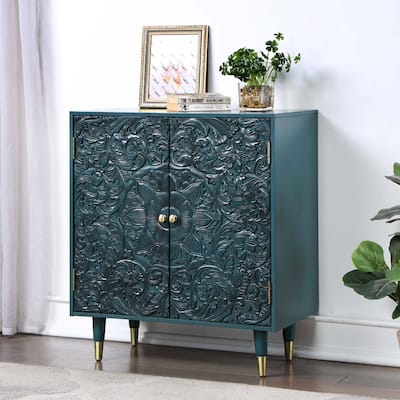 Farmhouse Solid Wood 2-Door Accent Cabinet Storage Sideboard Cupboard - W17.5"x L30"x H35.5"