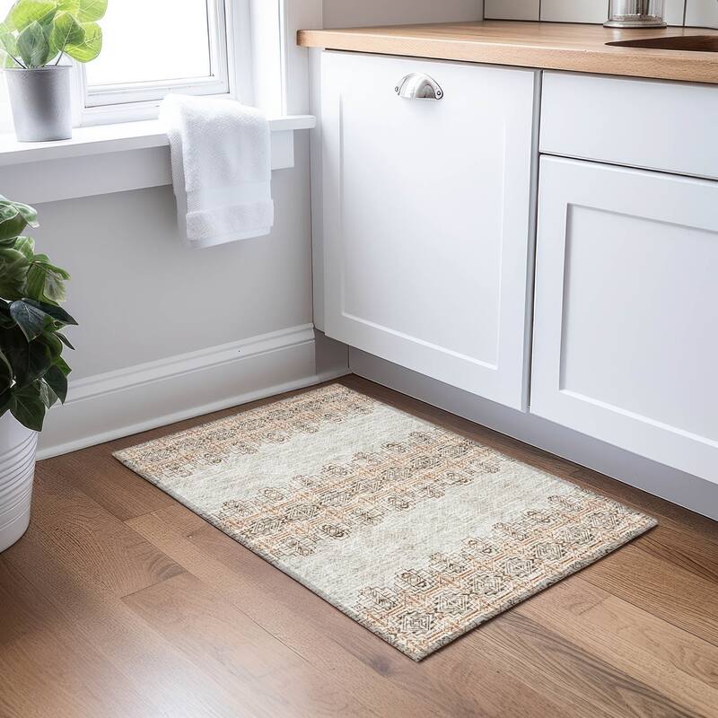 Machine Washable Indoor/ Outdoor Moroccan Boho Chantille Rug