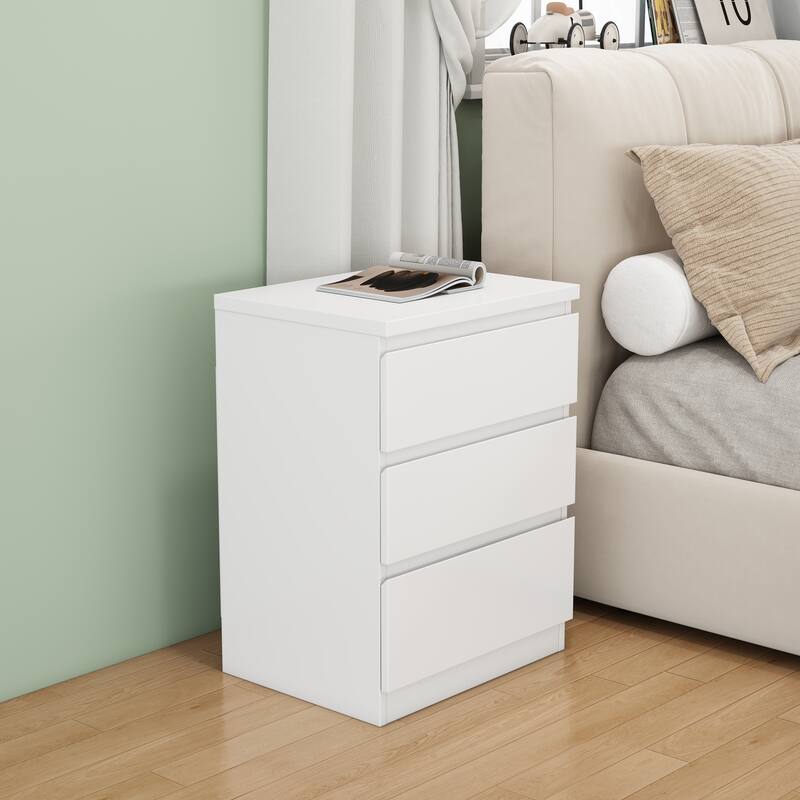 19.7-Inch Nightstand with 3 Drawers, Beside Table with Drawers Handle Free Design,Thickened Top Plate,for Bedroom,Living Room - White