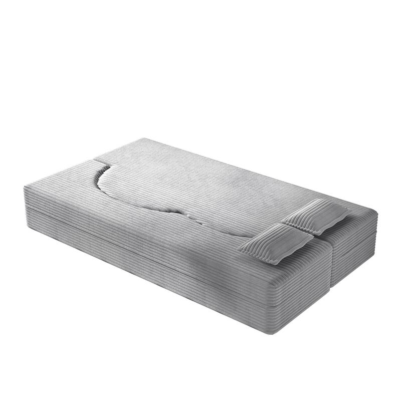 Modern Floor Sofa with 2 Pillows,Convertible Teddy Fabric Foam-Filled Sleeper Sofa Bed