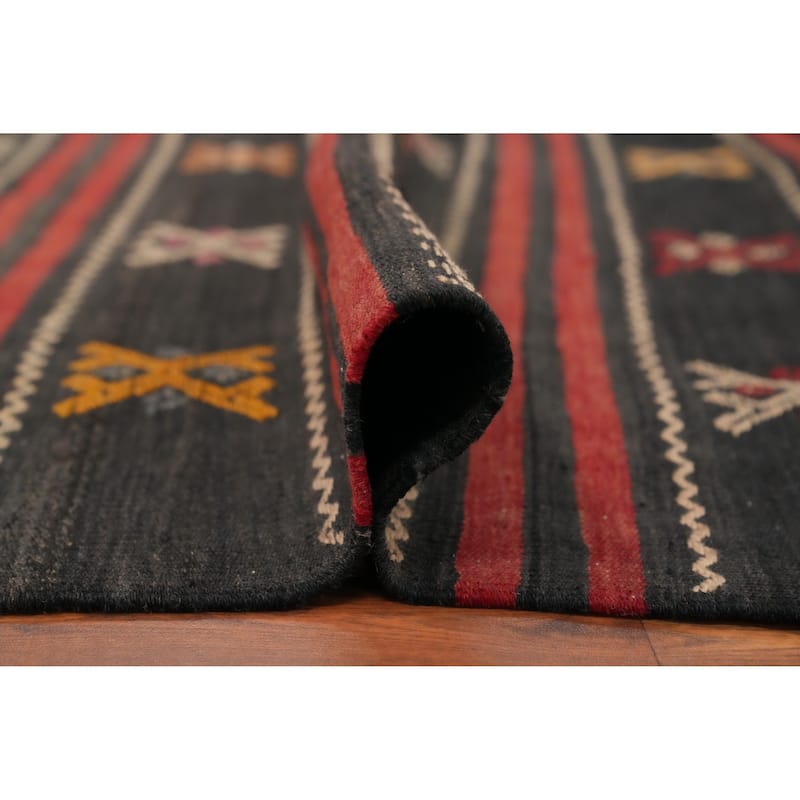 Hand Woven Oriental 100% Wool Carpet Southwestern Tribal Black Kilim Area Rug - 7' 9'' X 5' 11''