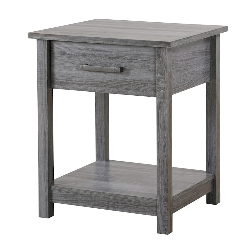 Modern 20-in Metal Hand Holder Shelf Wood Nightstand with Drawer