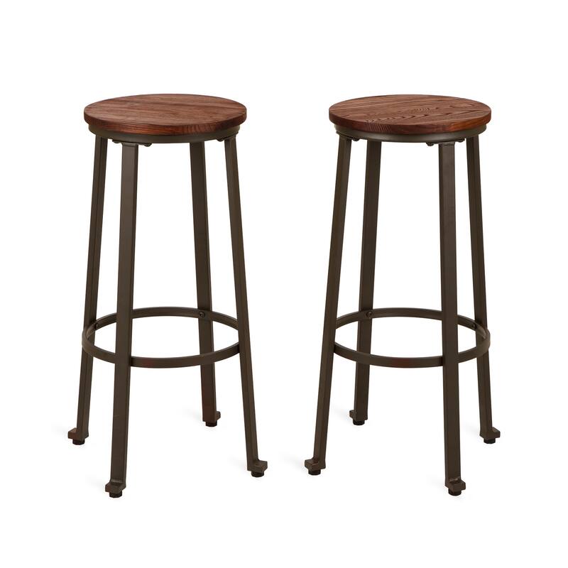 Glitzhome Farmhouse Elm Wood Top Steel Bar Stools Table Pub Set