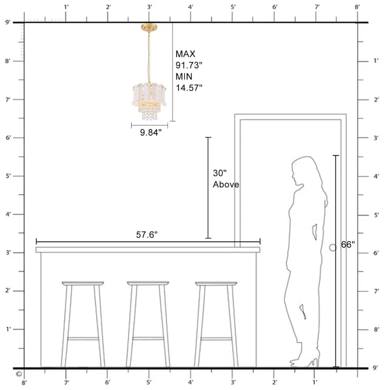 Brushed Gold Crystal Pendant Light with White Ceramic Shades Dining - Dia.9.84-in