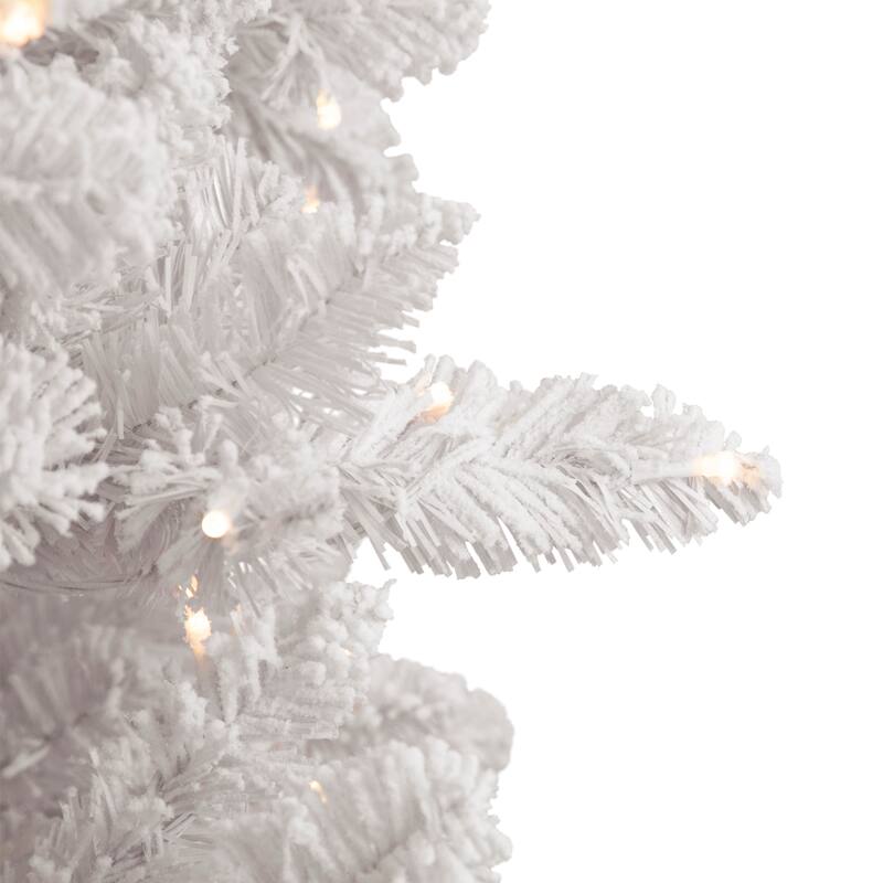 6.5' Medium Flocked Norway Pine Artificial Christmas Tree white LED - 6.5 Foot