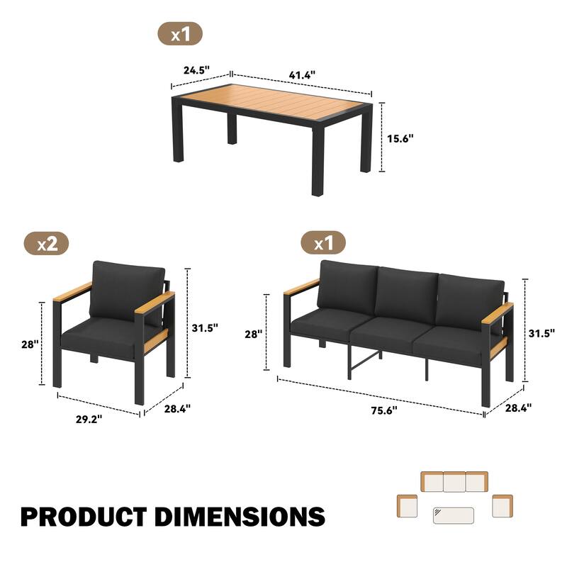 4/5/7-Piece Patio Conversation Set with Table, All-Weather Aluminum Furniture for Outdoor Living - Gray/Black
