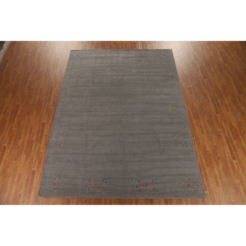 Hand Knotted Oriental 100% Wool Carpet Tribal Tribal Greys & Charcoal Gabbeh Area Rug - 12' 3'' X 8' 11''