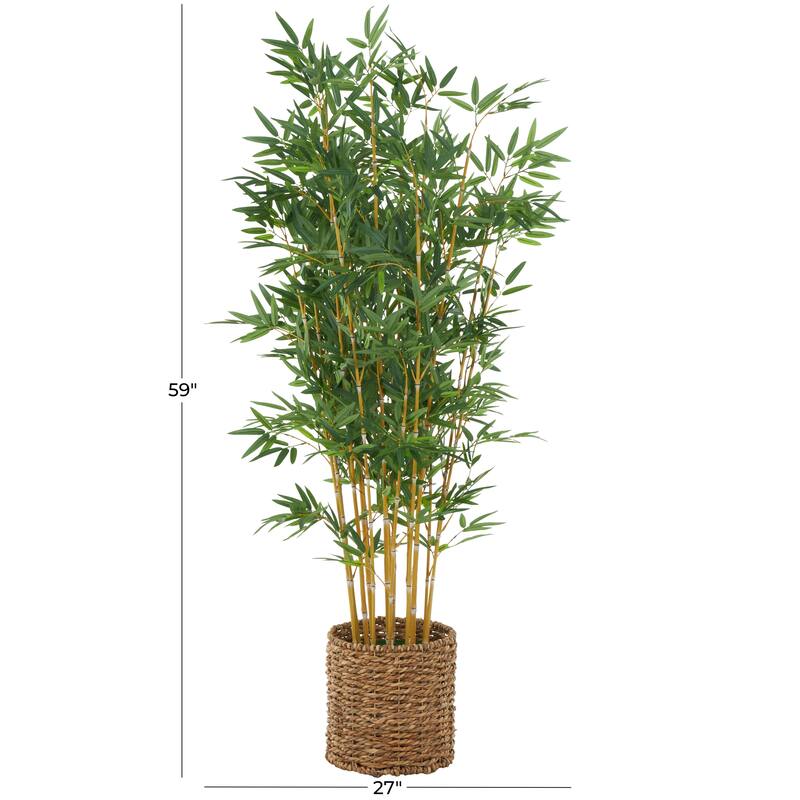 Faux Foliage Artificial Tree with Realistic Leaves and Brown Seagrass Pot - Green - Roche River Decor - 27"W x 27"L x 59"H
