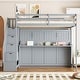 preview thumbnail 1 of 36, Full Size Convertible Murphy Bunk Bed with Hydraulic Lift, Built-In Desk, Storage Staircase Gray