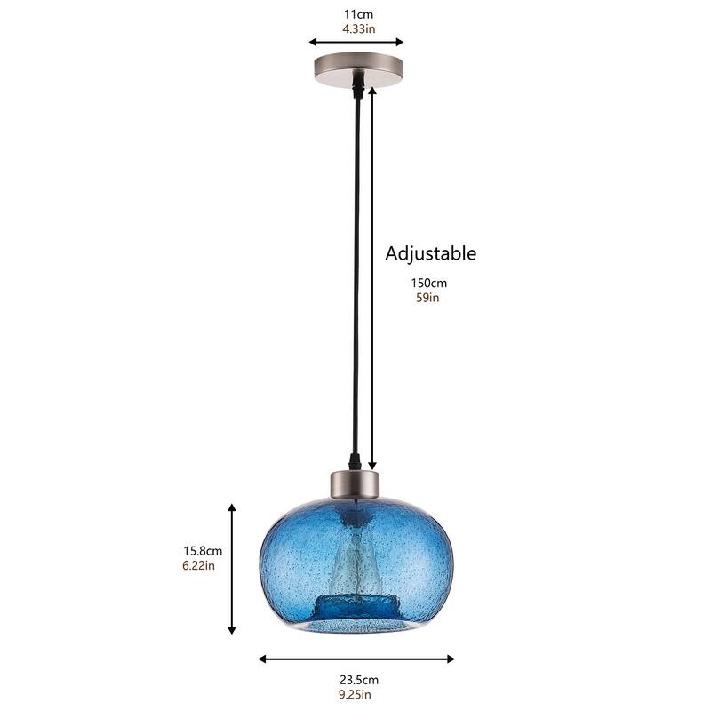 Rustic Blue 1Light Brushed Nickel Pendant with Seeded Glass Design