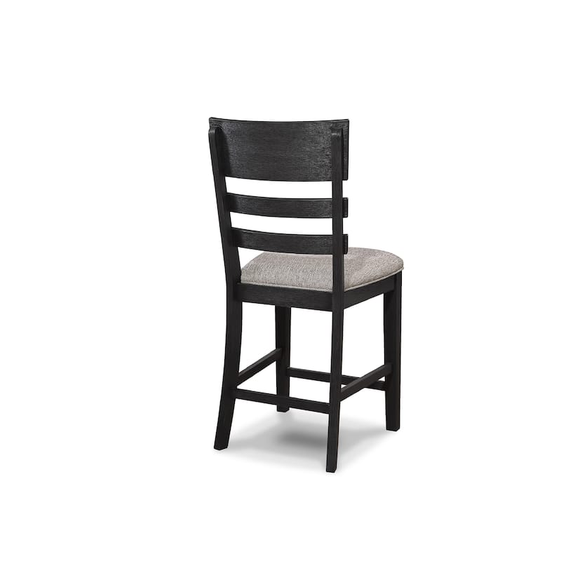 2pc Black/Gray Counter Height Chair Upholstered Seat Ladder Back Wooden Dining Room Furniture