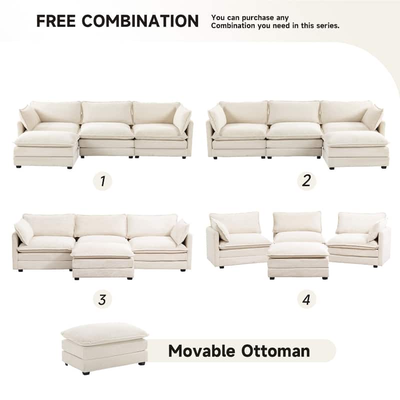 Corduroy Sectional Sofa with Removable Ottomans & Ultra-soft Cushions for Living Room & Bedroom