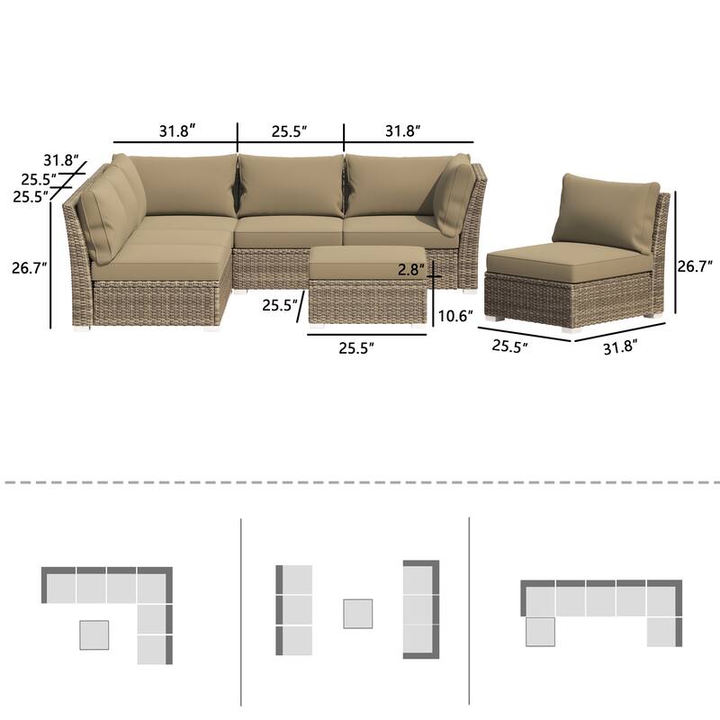 Corvus Oreanne 7-piece Patio Rattan Sectional Conversation Set