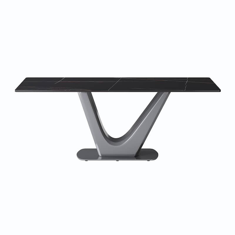 Classic Marble Dining Table Sintered StoneTable Top with Grey Pedestal