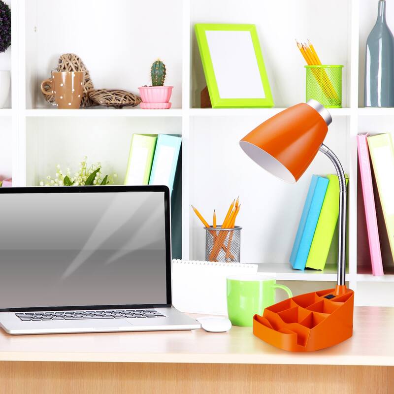 18.5 in. Chrome Finish Table Lamp with Orange Shade, Desk Lamp for Writing and Computer Desks