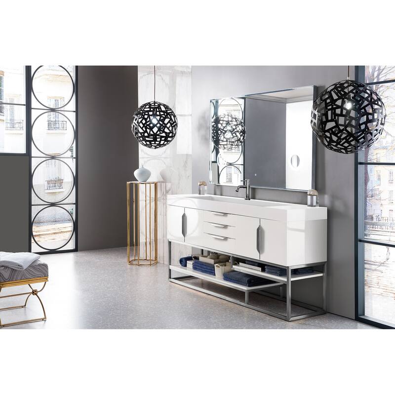 James Martin Vanities Columbia 72" Single Vanity, Glossy White with Brushed Nickel Hardware