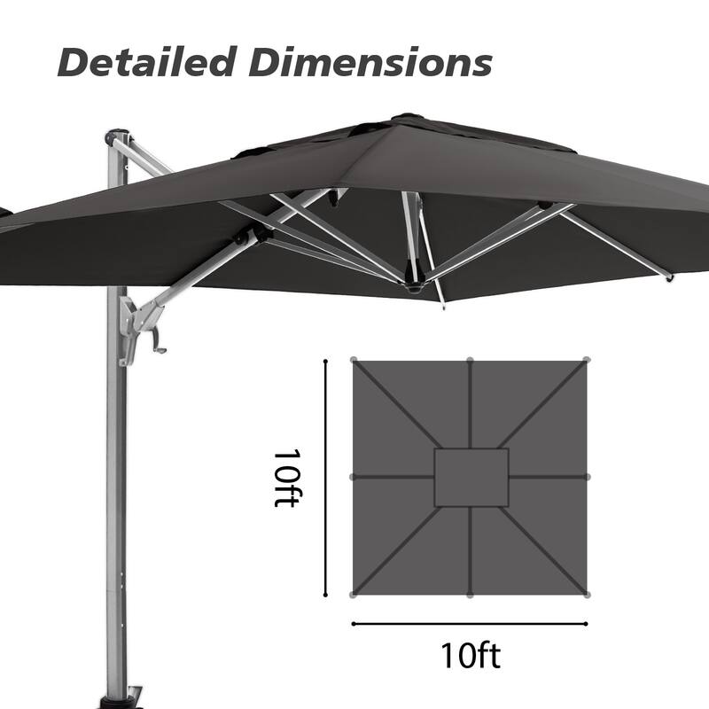 10 ft Aluminum Crank-lift Cantilever Patio Umbrella