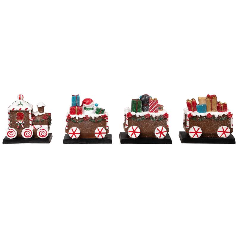 Set of 4 Gingerbread Train Christmas Stocking Holders 4.75"