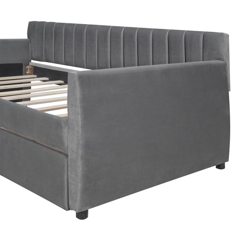 Merax Upholstered daybed with Drawers/Trundle, Wood Slat Support