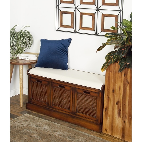 Ore Furniture Wooden Storage Bench With Faux Leather Cushion for sale online 