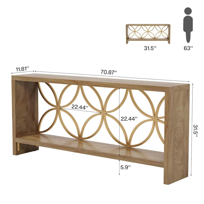 70.9 Inches Narrow Sofa Table, 2-Tier Console Table with Storage