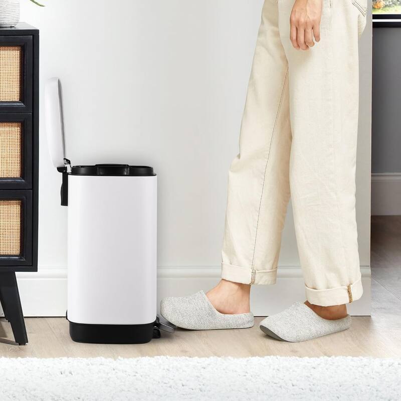 12 Litre Stainless Steel Kitchen Waste Bin, White - White