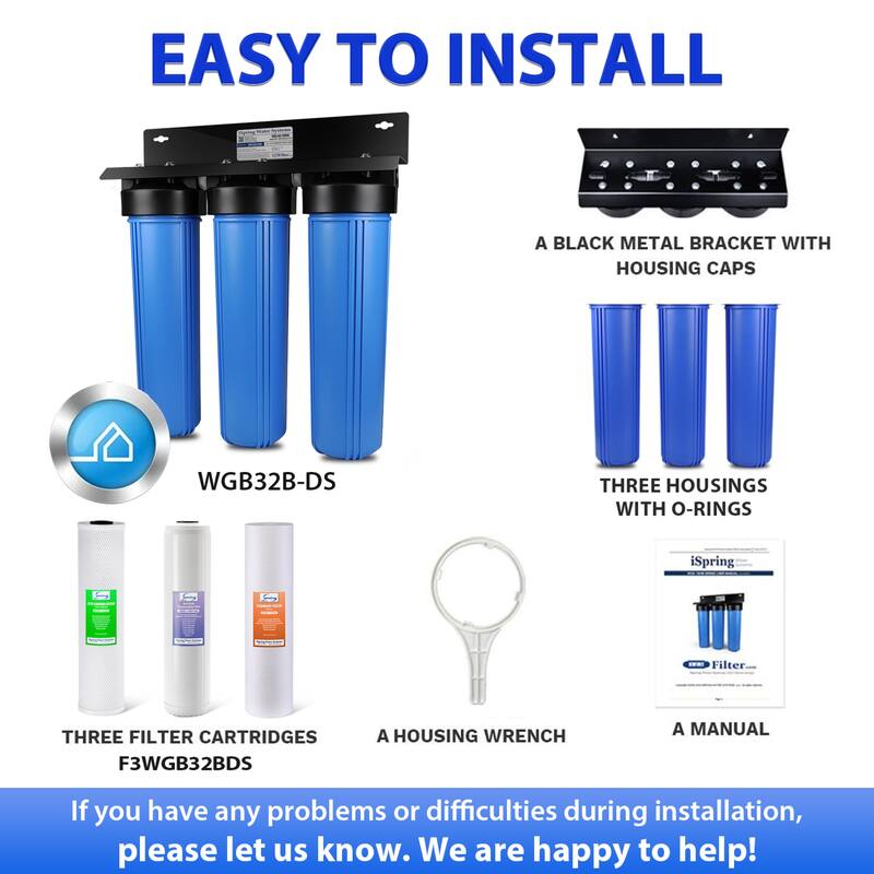 iSpring WGB32B-DS Whole House Water Filter System w/ Sediment, Anti-Scale, and Carbon Block Water Filters