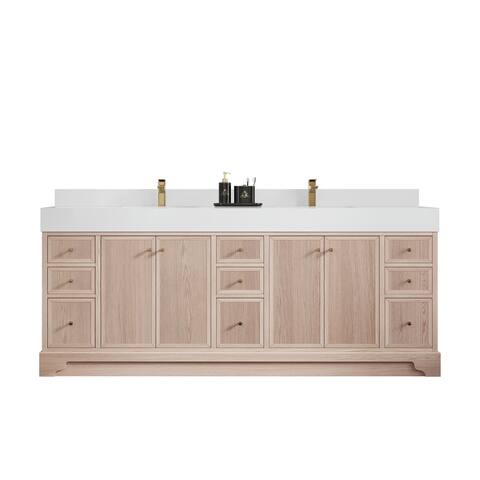 Willow Collections 84 x 22 Manhattan Oak Wood Double Sink Bathroom Vanity with Quartz or Marble Countertop