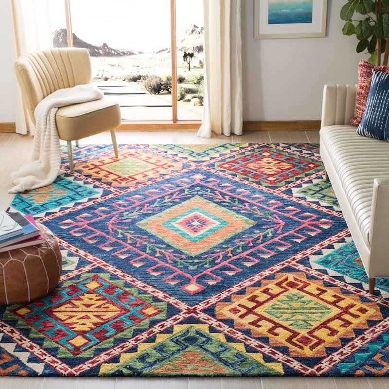 SAFAVIEH Handmade Aspen Marisca Boho Tribal Wool Rug - 11' x 15' - Blue/Multi
