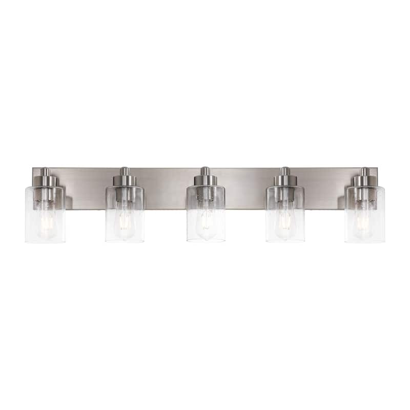 Lydia Seeded Glass/Iron LED Vanity Light, by JONATHAN Y - 5-Light - Nickel/Clear