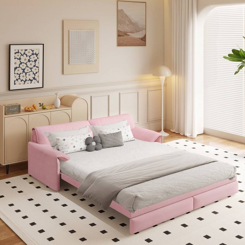 Convertible Sleeper Sofa Multi-Functional Velvet Loveseat Bed - Pink - 66"
