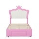 preview thumbnail 4 of 7, Twin Size Upholstered Bed Frame with LED Lights, Crown Headboard and 2 Drawers