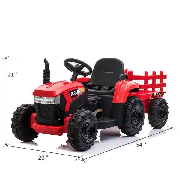 dimension image slide 2 of 4, 12V Kids Ride On Tractor with Trailer, Battery Powered Electric Car w/ Music, USB, Music, LED Lights