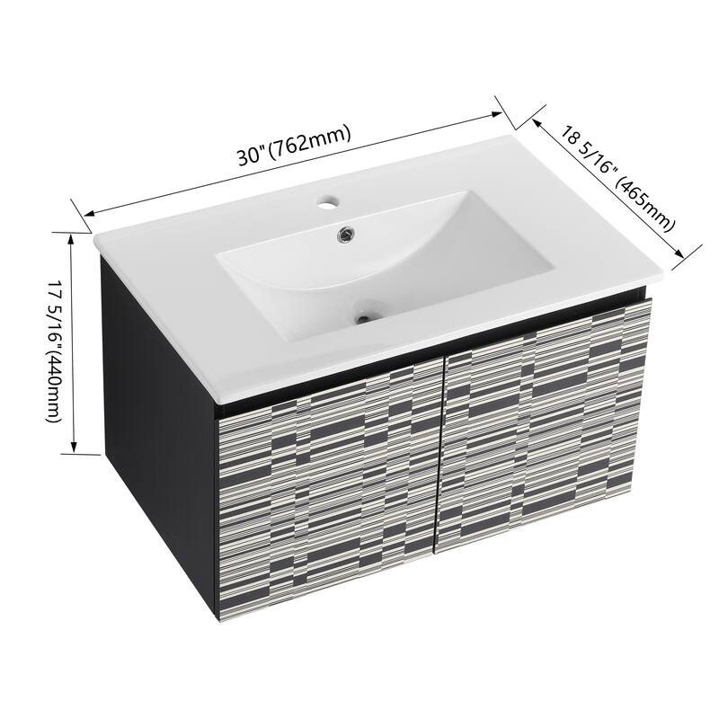 30" Floating Wall-Mounted Bathroom Vanity with Soft-Close Door Hinges, Ceramic Sink & Ample Storage