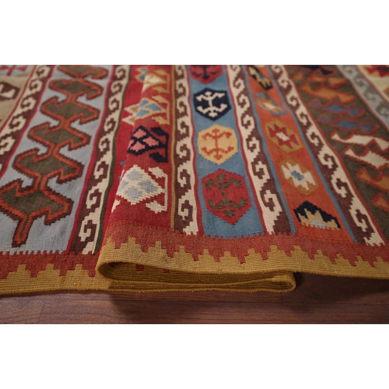 Vegetable Dye Kilim Qashqai Persian Vintage Wool Carpet - 3'2"x 5'11"