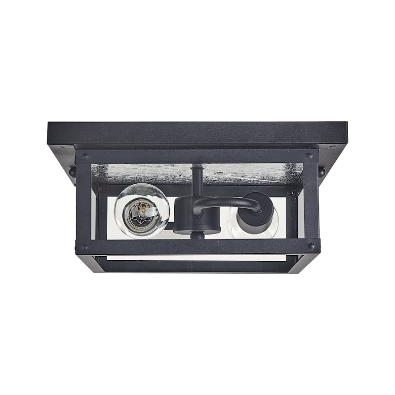 1-Light 9" Outdoor Ceiling Light, Black Finish with Glass Shade