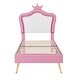 preview thumbnail 5 of 16, Twin Size Upholstered Bed Frame with LED Lights, Modern Upholstered Princess Bed with Crown Headboard, White+Pink