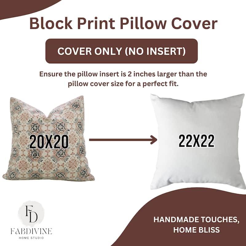 Fabdivine Sustainable Pillow Cover Soft Pure Linen Black Floral Block Print for Boho Living or Bed Room 14x20 Inch, Chakravyuh
