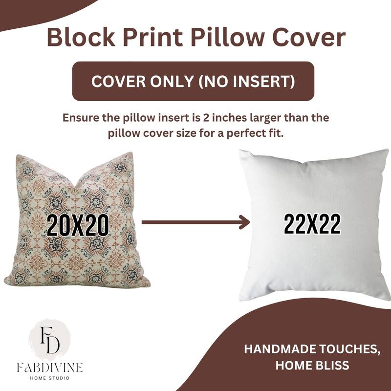 Fabdivine Sustainable Pillow Cover Soft Pure Linen Black Floral Block Print for Boho Living or Bed Room 16x16 Inch, Chakravyuh