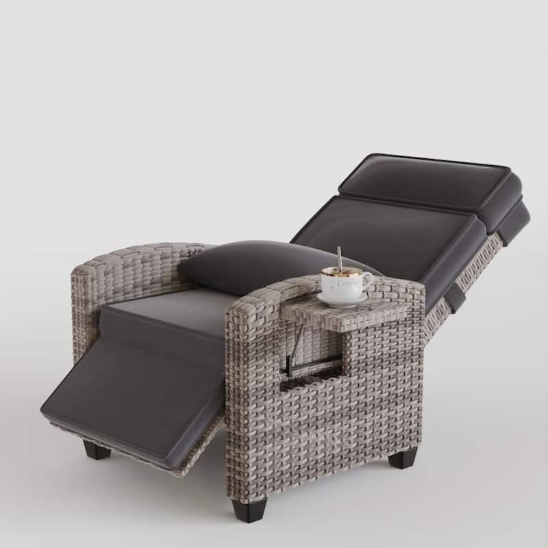 Rattan Recliner Chair Outdoor - Grey Rattan + Grey Cushion