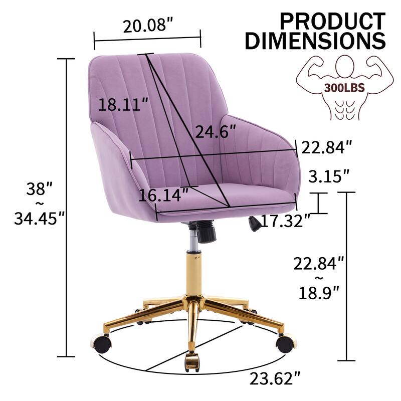 Velvet Office Chair with Golden Base, Ergonomic Backrest, Memory Foam Cushion, and Adjustable Seat for Home or Bedroom