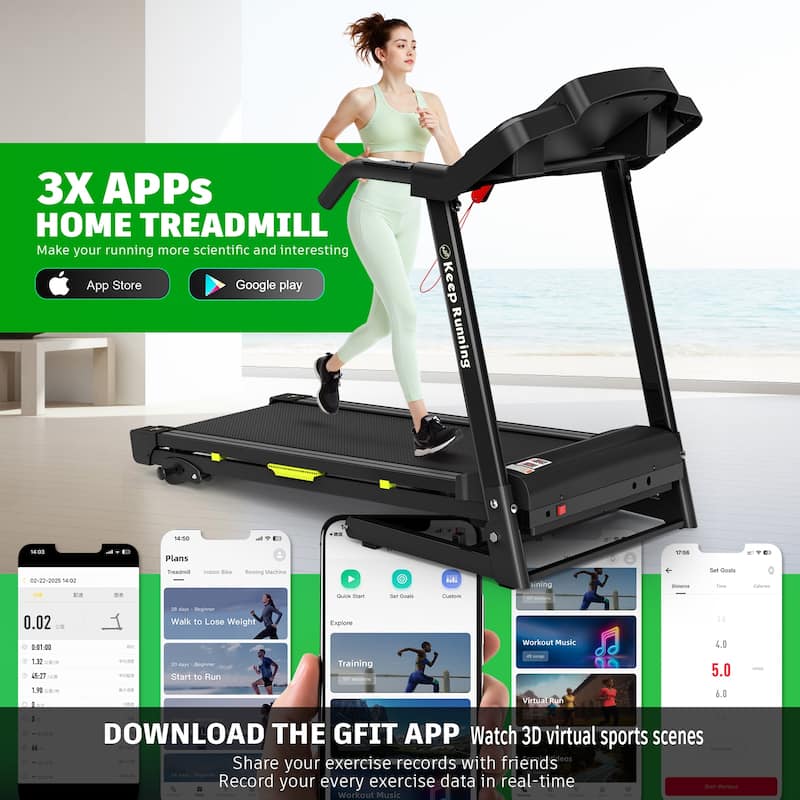 Foldable Treadmill with Incline, Folding Treadmill for Home Electric Treadmill Workout Running Machine, Handrail Controls Speed