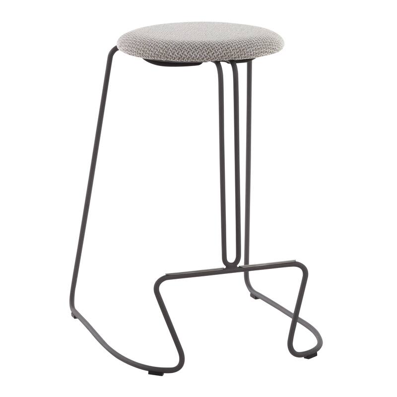 Finn Contemporary Counter Stool in Grey Steel and Light Grey Fabric - Set of 2 - 19.5"Lx18"Wx25.75"H