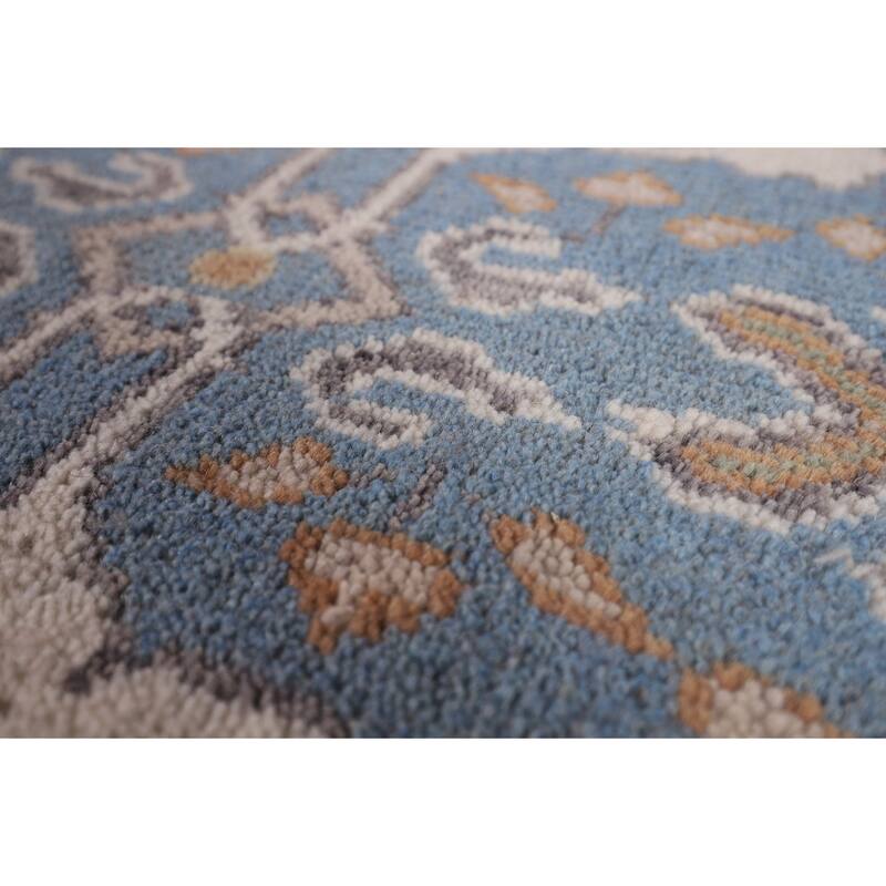 Light Blue Oushak Oriental Runner Rug Handmade Wool Carpet - 2'6" x 7'9"