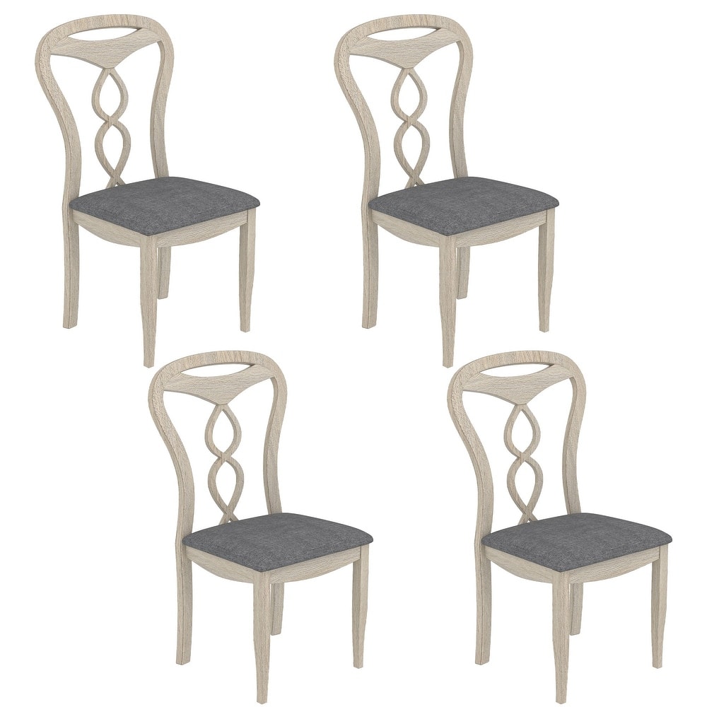 VECELO 2/4/6-Piece Set Modern Grey Rubberwood Dining Chairs with Upholstered Cushion and Carved Fish Back for Dining Room