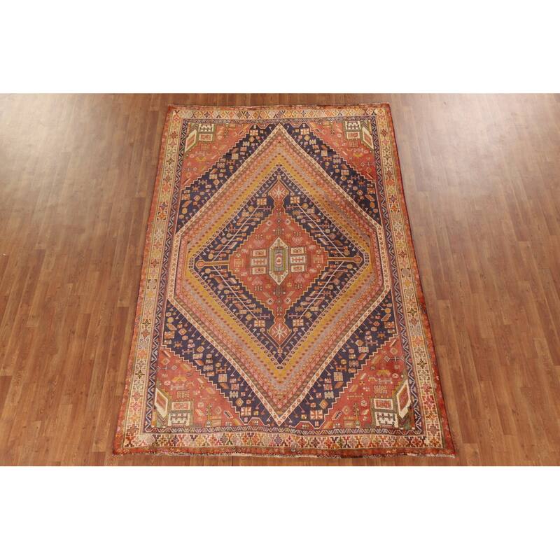 Vegetable Dye Abadeh Persian Vintage Area Rug Hand-Knotted Wool Carpet - 6'7"x 10'1"